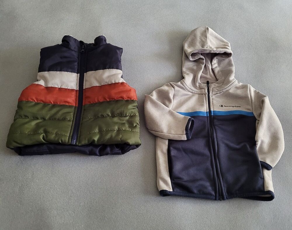 CHAMPION Hooded Jacket & LITTLE RICKY Quilted Vest Boys Outerwear Combo (2)--18M